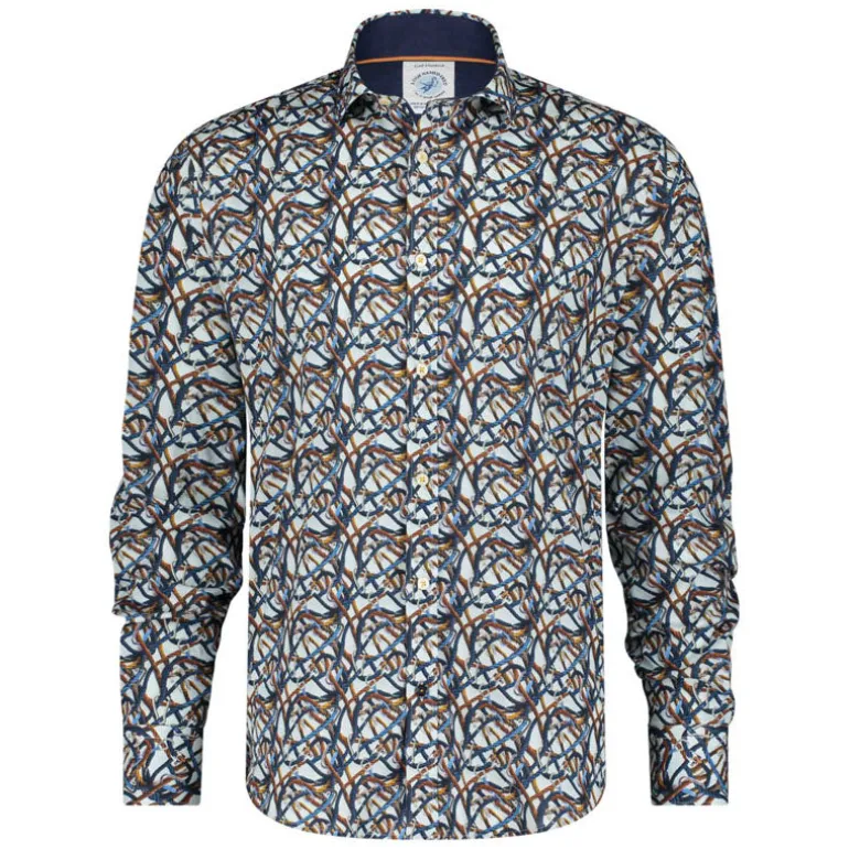 A Fish Named Fred Carabiner Ropes Shirt in Off White/Blue