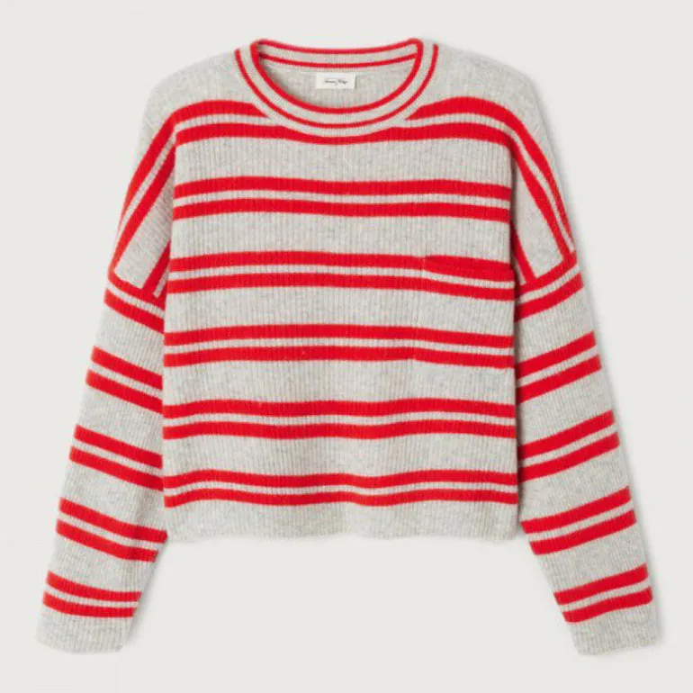 AMERICAN VINTAGE Raxow Jumper in Heather Grey Strawberry Stripes