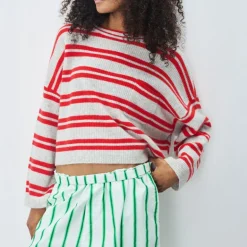 AMERICAN VINTAGE Raxow Jumper in Heather Grey Strawberry Stripes