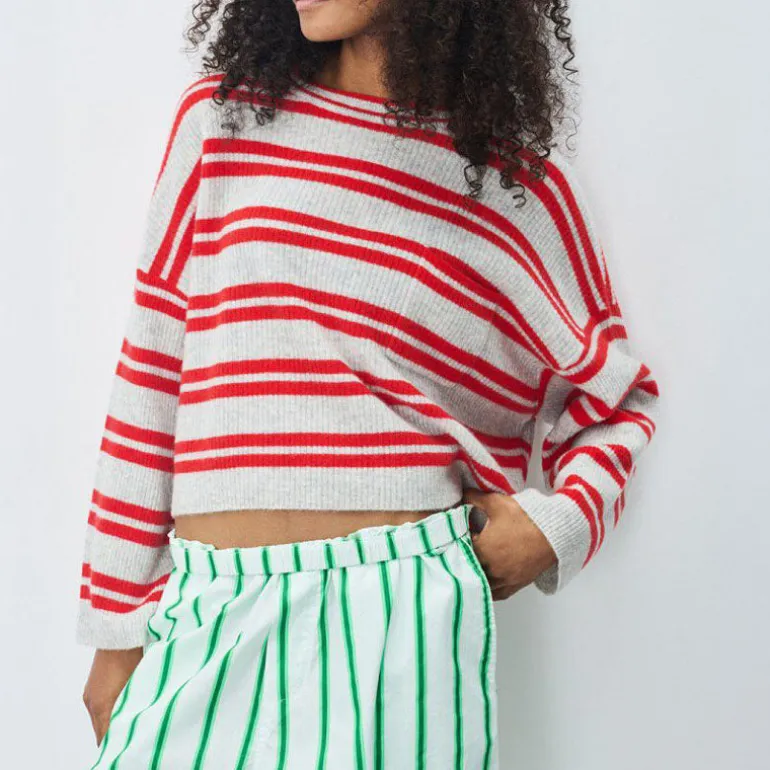 AMERICAN VINTAGE Raxow Jumper in Heather Grey Strawberry Stripes