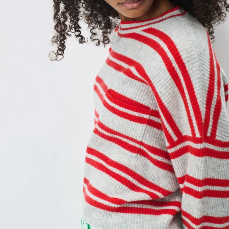 AMERICAN VINTAGE Raxow Jumper in Heather Grey Strawberry Stripes
