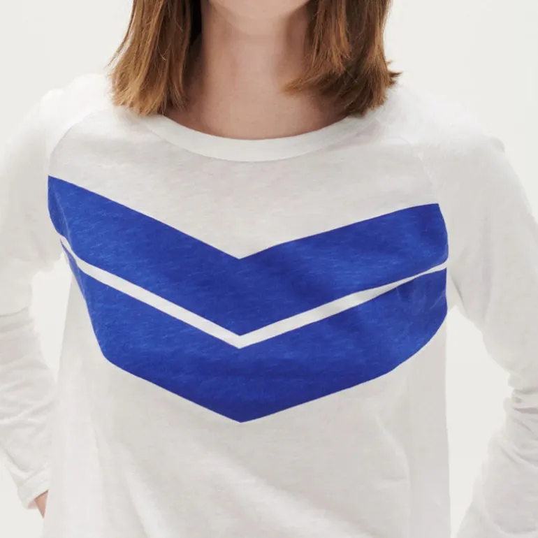 BEATRIZ FUREST Amalfi Print Long Sleeve Chevron T-Shirt 49R023 in Whit