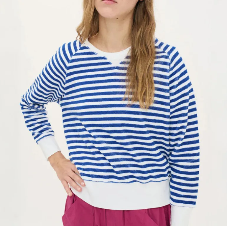 BEATRIZ FUREST Bertram Stripes Towelling Sweatshirt 49R205 in White/Bl