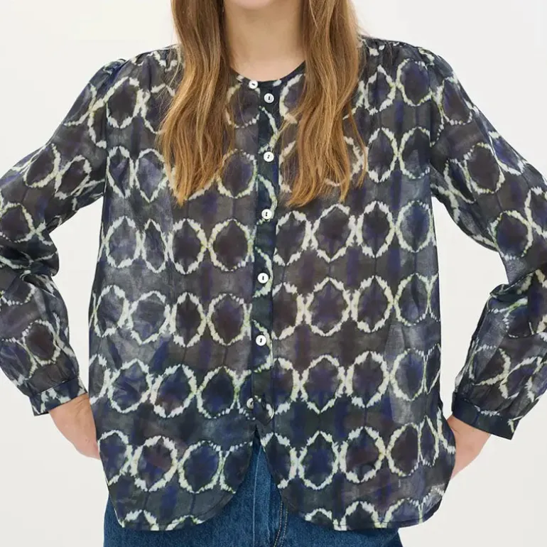BEATRIZ FUREST Nefer Tie Dye Print Shirt 49R162 in Navy