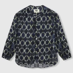 BEATRIZ FUREST Nefer Tie Dye Print Shirt 49R162 in Navy