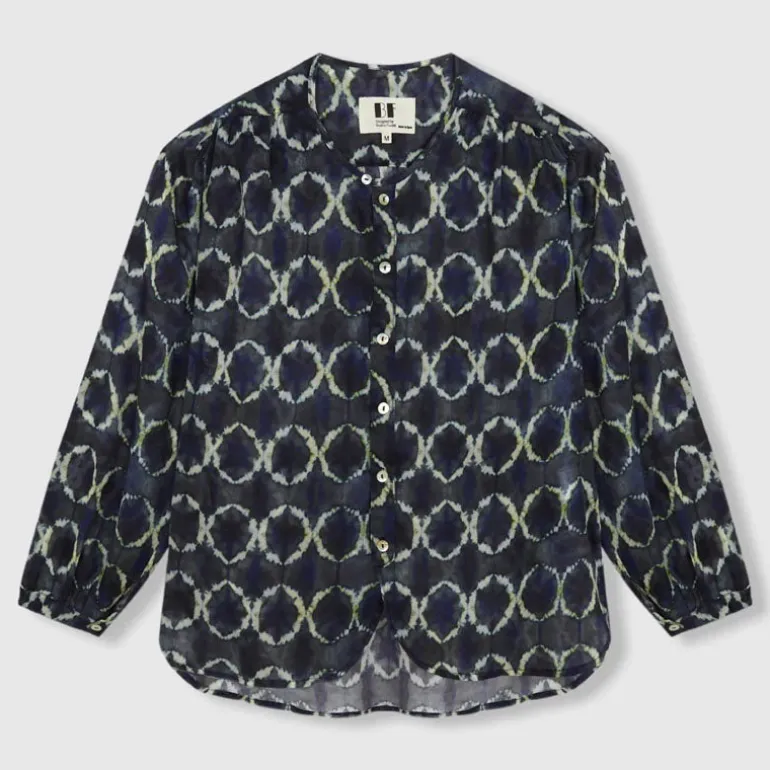 BEATRIZ FUREST Nefer Tie Dye Print Shirt 49R162 in Navy