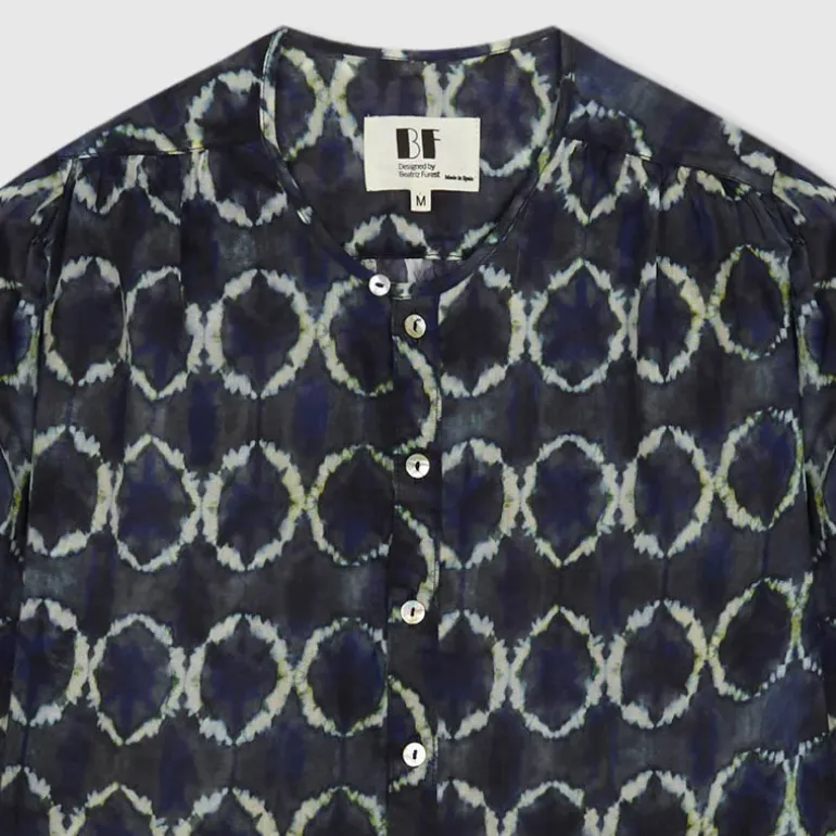 BEATRIZ FUREST Nefer Tie Dye Print Shirt 49R162 in Navy