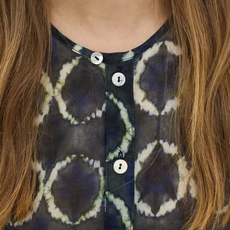 BEATRIZ FUREST Nefer Tie Dye Print Shirt 49R162 in Navy