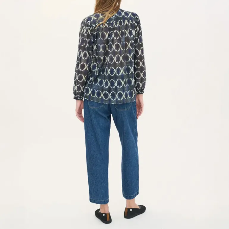 BEATRIZ FUREST Nefer Tie Dye Print Shirt 49R162 in Navy