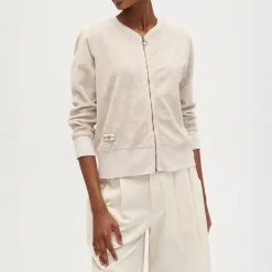 BEATRIZ FUREST Riva Zip Up Towelling Top 49R201 in Stone