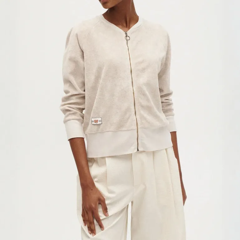BEATRIZ FUREST Riva Zip Up Towelling Top 49R201 in Stone