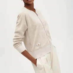 BEATRIZ FUREST Riva Zip Up Towelling Top 49R201 in Stone