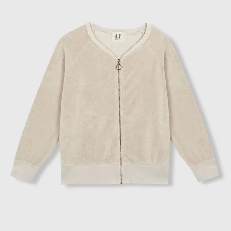 BEATRIZ FUREST Riva Zip Up Towelling Top 49R201 in Stone