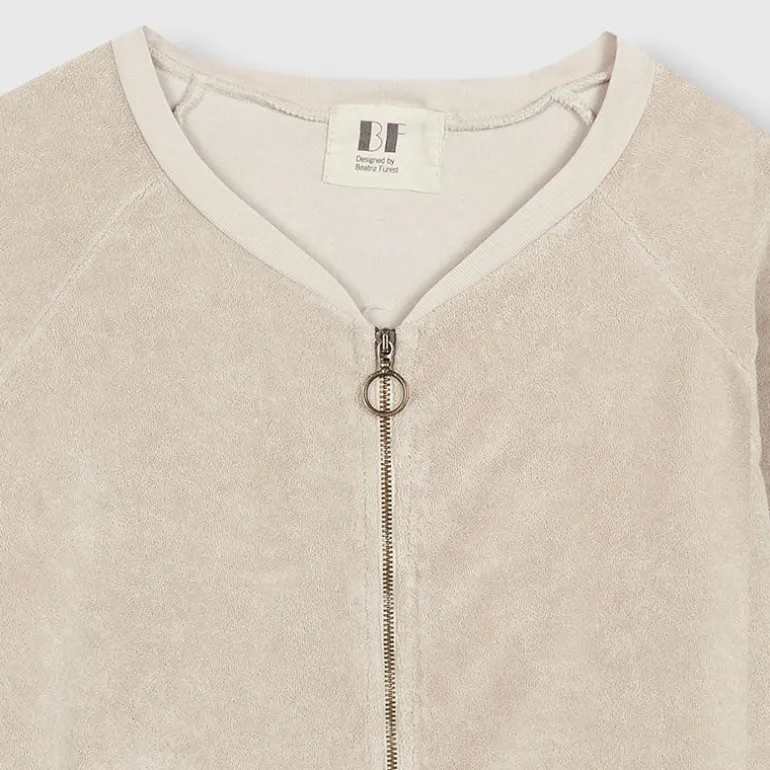 BEATRIZ FUREST Riva Zip Up Towelling Top 49R201 in Stone