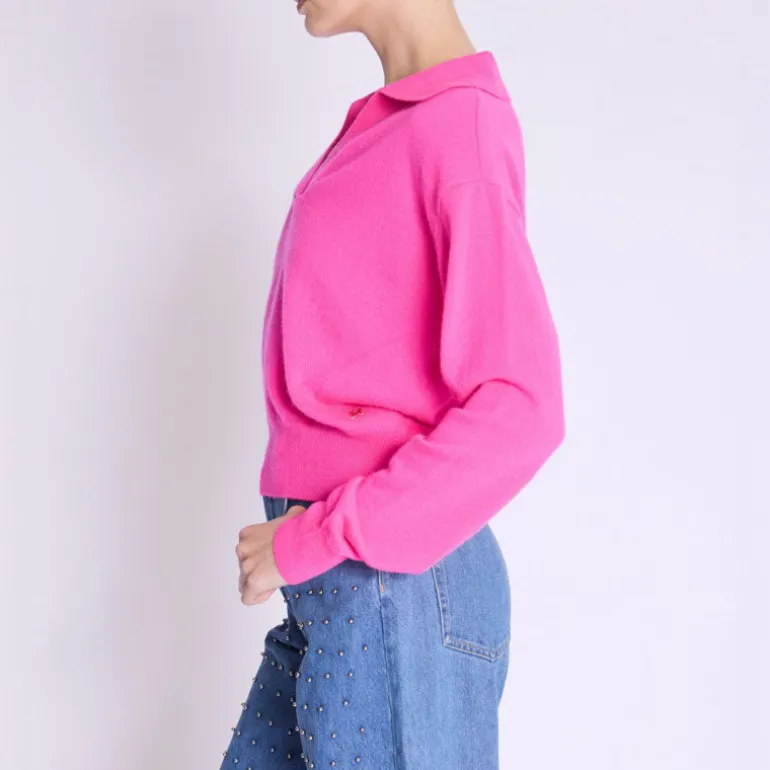 BERENICE Amypolo V Neck Knit in Neon Pink