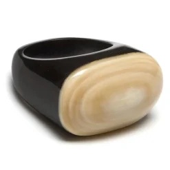 BRANCH JEWELLERY Black and White Natural Oval Horn Ring