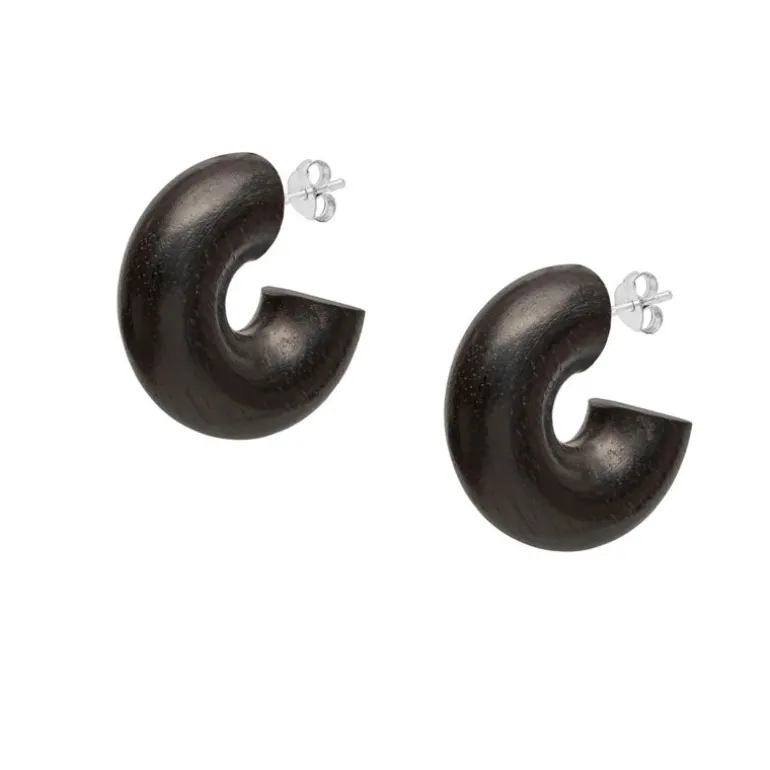 Branch Jewellery Black Thick Wooden Hoop Earrings