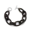 BRANCH JEWELLERY Carved Black wood Oval Link Bracelet with Sterling Si