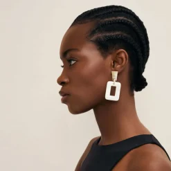 BRANCH JEWELLERY Horn Rectangle Drop Earrings in White/Natural