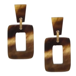 BRANCH JEWELLERY Large Rectangular Horn Earrings in Brown Natural