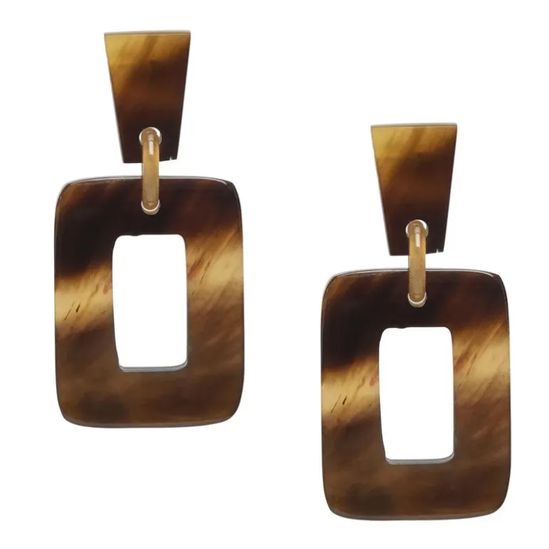 BRANCH JEWELLERY Large Rectangular Horn Earrings in Brown Natural