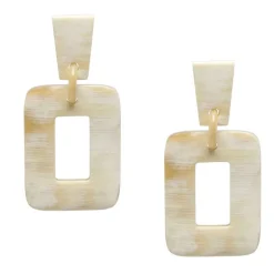 BRANCH JEWELLERY Large Rectangular Horn Earrings in White Natural