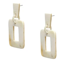 BRANCH JEWELLERY Large Rectangular Horn Earrings in White Natural