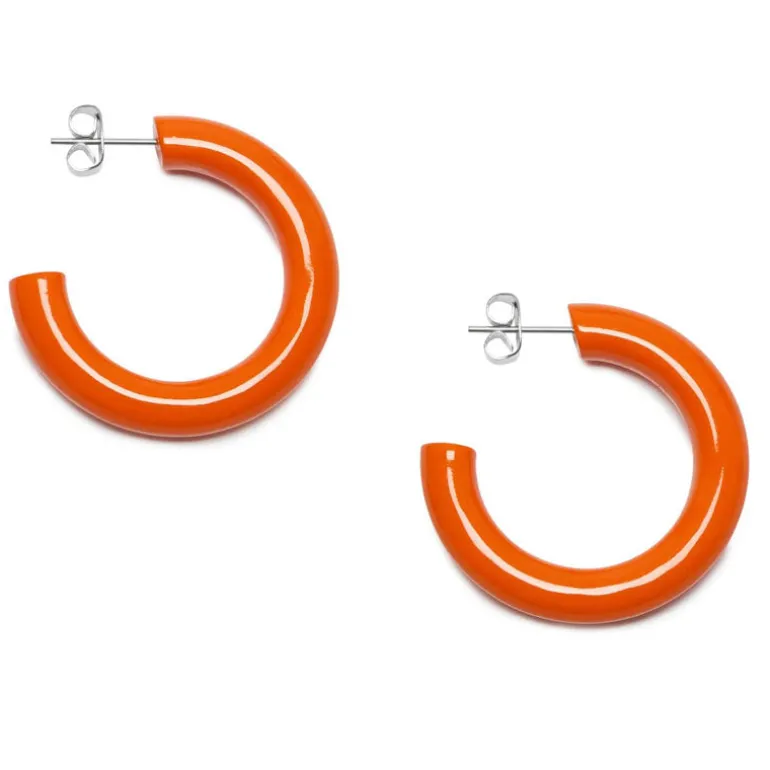 BRANCH JEWELLERY Orange Lacquered Buffalo Horn Rounded Hoop Earrings