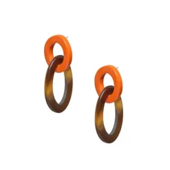 BRANCH JEWELLERY Orange Lacquered and Brown Natural Horn Small Oval Li