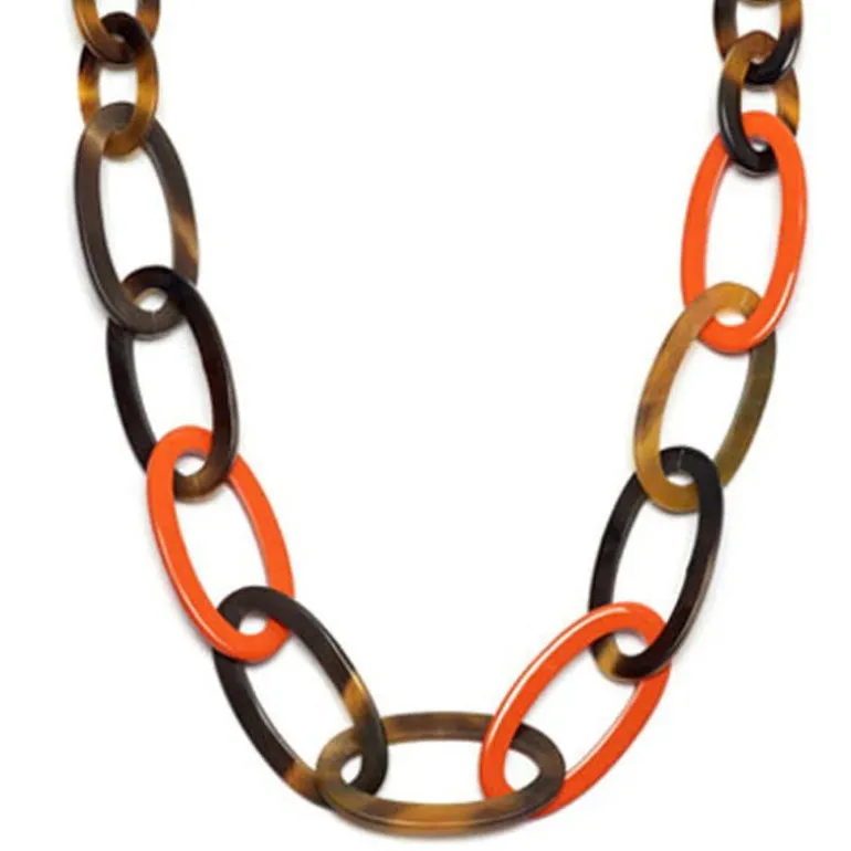 BRANCH JEWELLERY Orange Lacquered and Brown Natural Buffalo Horn Oval