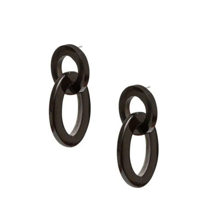 BRANCH JEWELLERY Oval Link Horn Earrings in Black/Natural