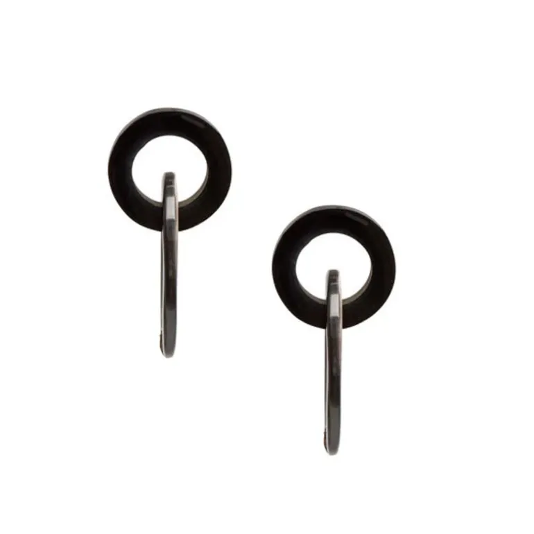 BRANCH JEWELLERY Oval Link Horn Earrings in Black/Natural