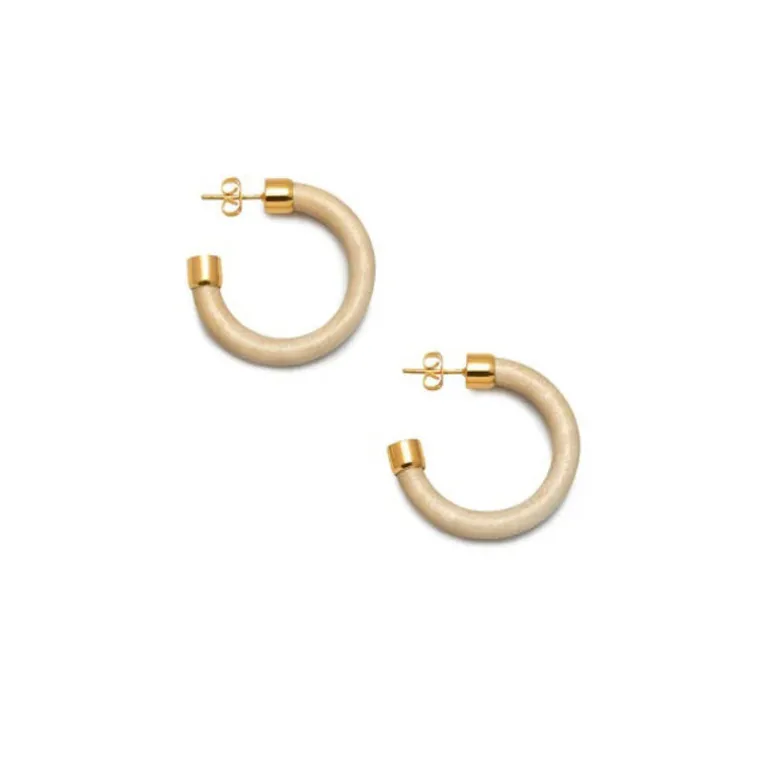BRANCH JEWELLERY Small White wood Hoop Earrings with Gold Plated Metal