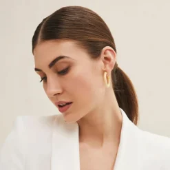 BRANCH JEWELLERY Small White wood Hoop Earrings with Gold Plated Metal