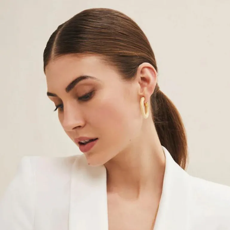 BRANCH JEWELLERY Small White wood Hoop Earrings with Gold Plated Metal