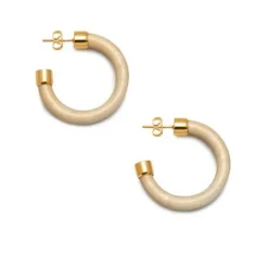 BRANCH JEWELLERY Small White wood Hoop Earrings with Gold Plated Metal