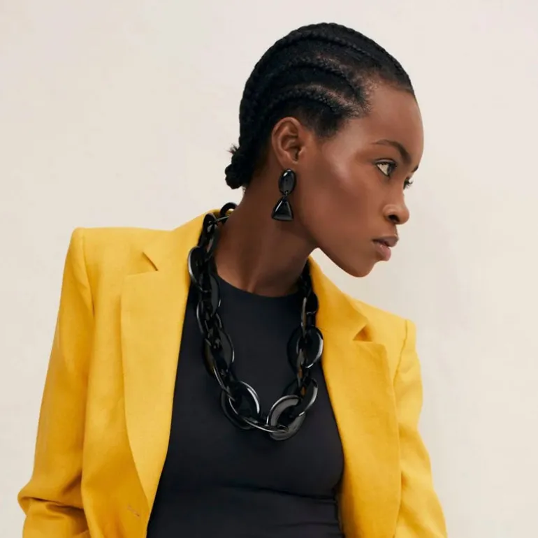 BRANCH JEWELLERY Triangular Horn Drop Earrings in Black