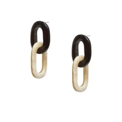 BRANCH JEWELLERY White Lacquered and Black Buffalo Horn Oval Link Earr