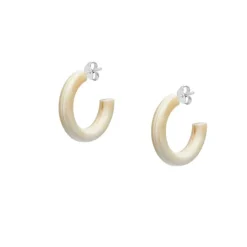 BRANCH JEWELLERY White Natural Small Rounded Hoop Horn Earrings
