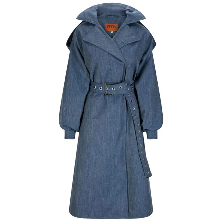 BRGN Duskregn Maxi Trench Coat in Denim Blue