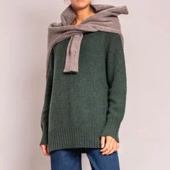 CASH CA Long V Neck Chunky Knit in Dark Green