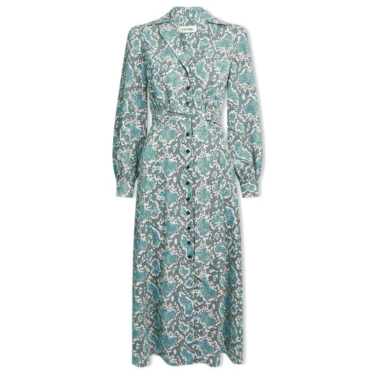 CEFINN Odette Snakeskin Print Shirt Dress in Green