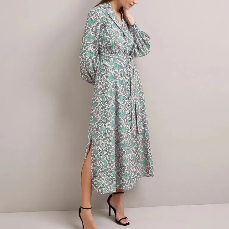 CEFINN Odette Snakeskin Print Shirt Dress in Green