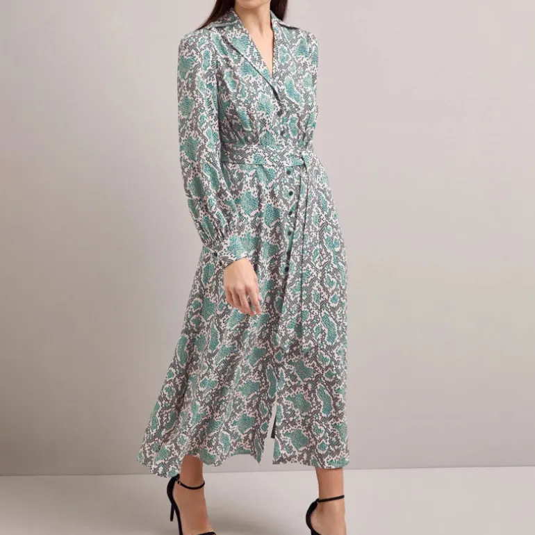 CEFINN Odette Snakeskin Print Shirt Dress in Green