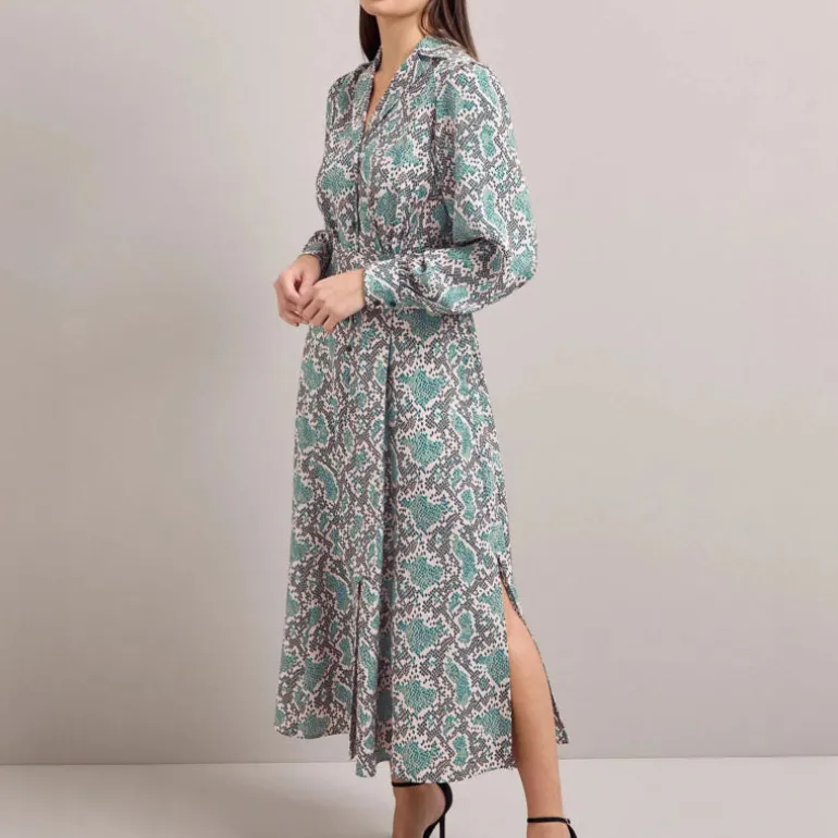 CEFINN Odette Snakeskin Print Shirt Dress in Green