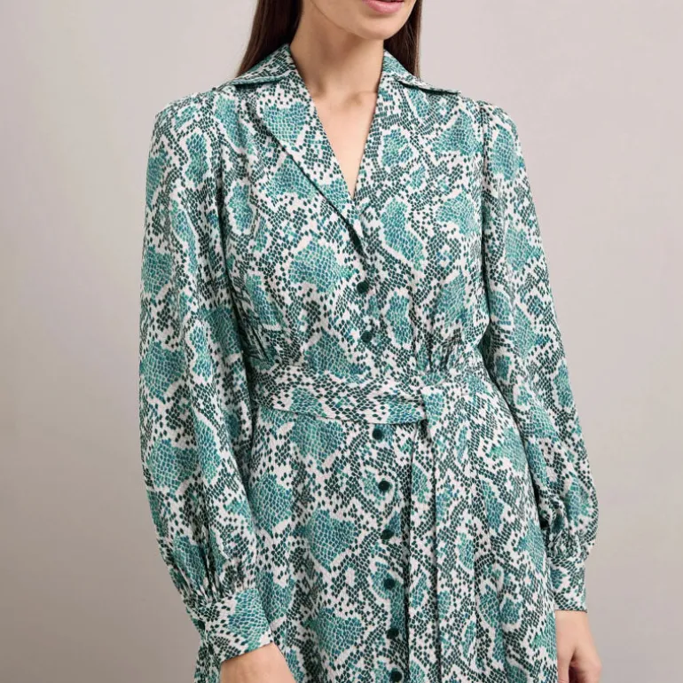 CEFINN Odette Snakeskin Print Shirt Dress in Green