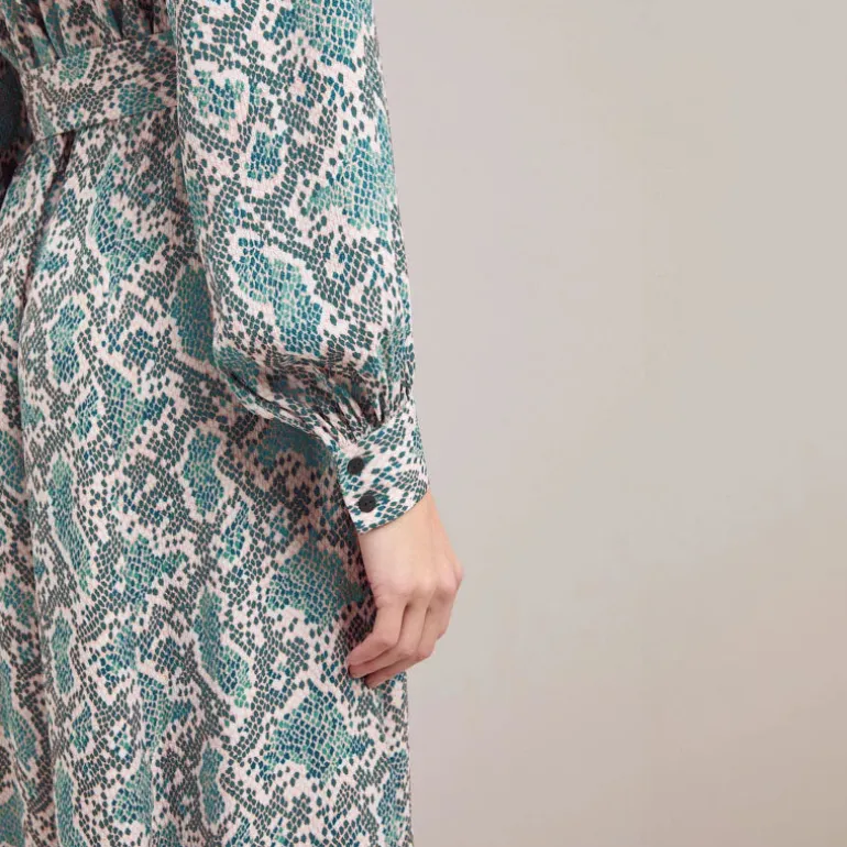 CEFINN Odette Snakeskin Print Shirt Dress in Green