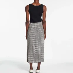 CEFINN Pleated Maxi Skirt in Ecru/Black