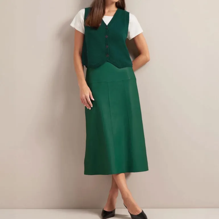 Cefinn Tiana Leather Midi Skirt in Dark Green
