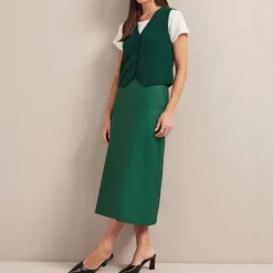 Cefinn Tiana Leather Midi Skirt in Dark Green